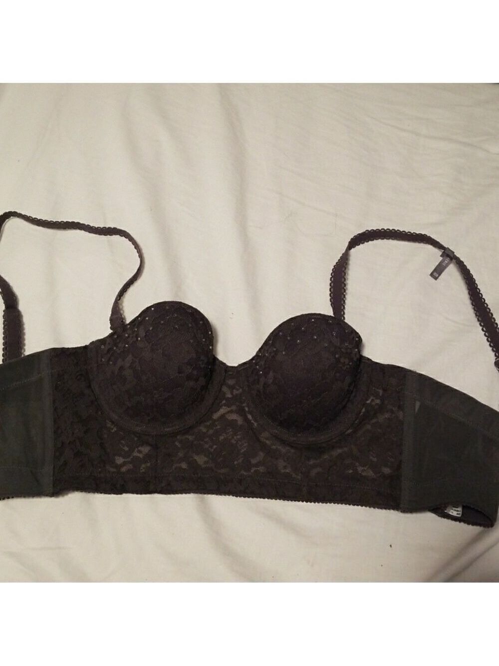 Aerie Bustier Rhinestone Lace Charcoal